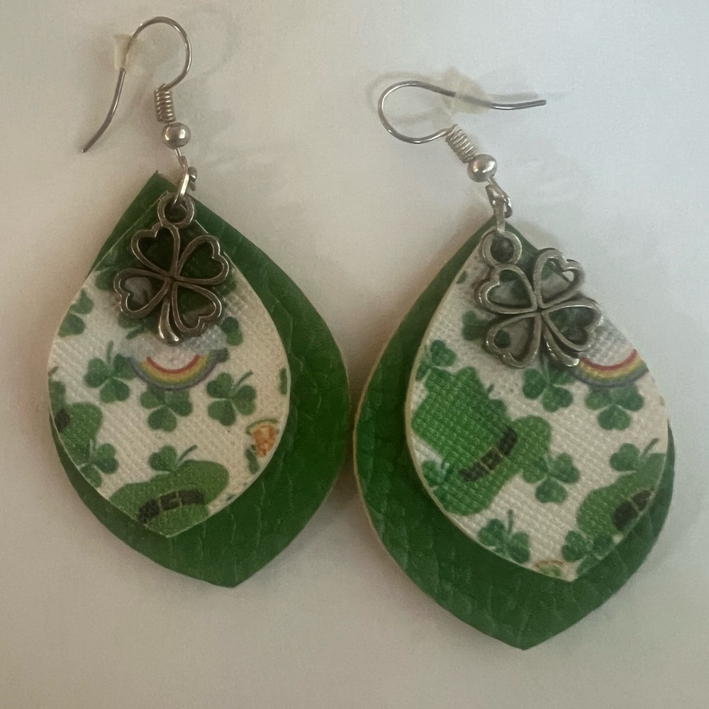 Green Clover Drop Earrings